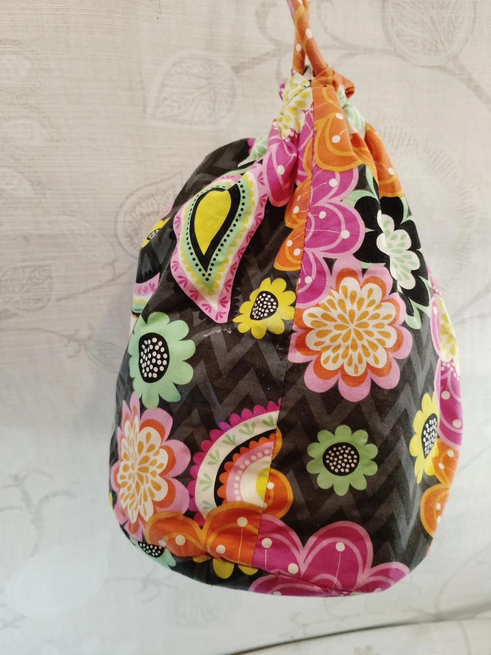 Vera Bradley Pink Orange Grey Chevron Cosmetic Drawstring Bag